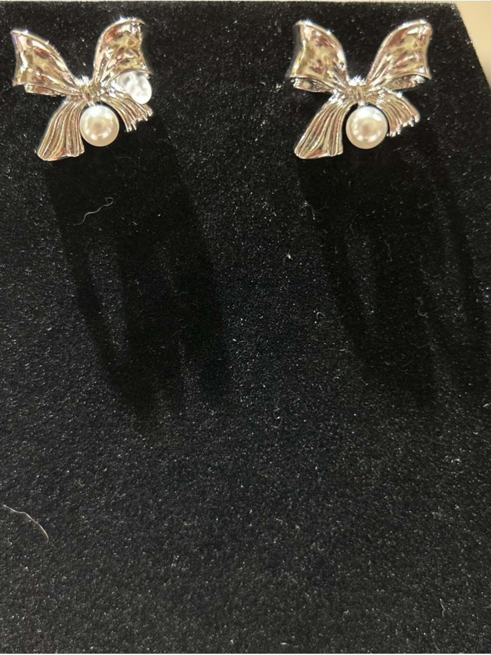 Silver color Bow faux Pearl Stud Earrings - Women Jewelry